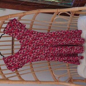 Red and Pink Floral Skater Dress